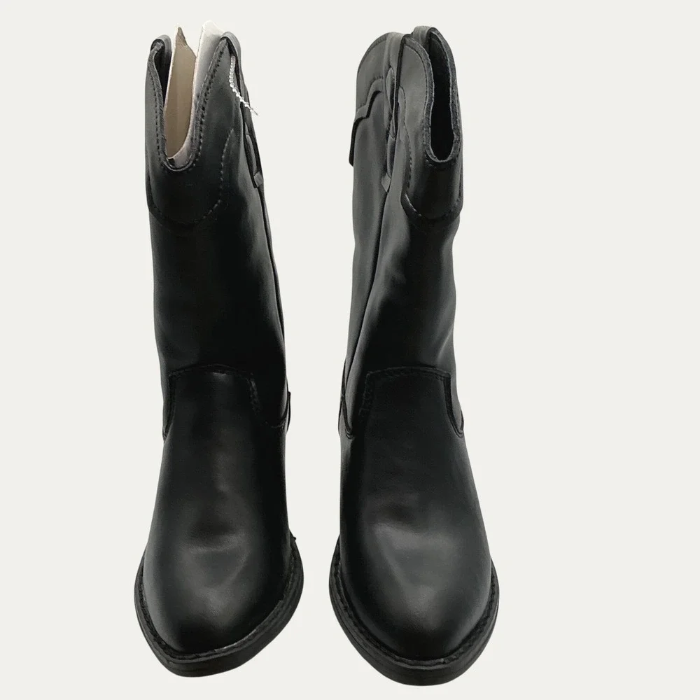Rylee + Cru Kids Western Boot Black Faux Leather Heart Inlay Size 10 NEW